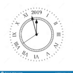 2019 Clock Round Retro Clock With Roman Numbers And 2019 Midnight