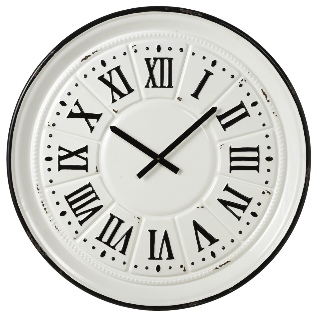 CBK Metal Black And White Enamel Wall Clock With Black Roman Numerals 