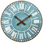 CBK Metal Rustic Blue Wall Clock With Roman Numeral Numbers 163211