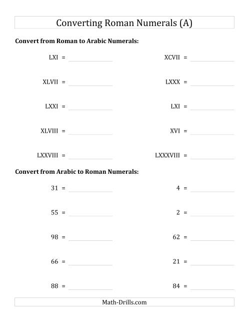 Converting Roman Numerals Up To C To Standard Numbers All 