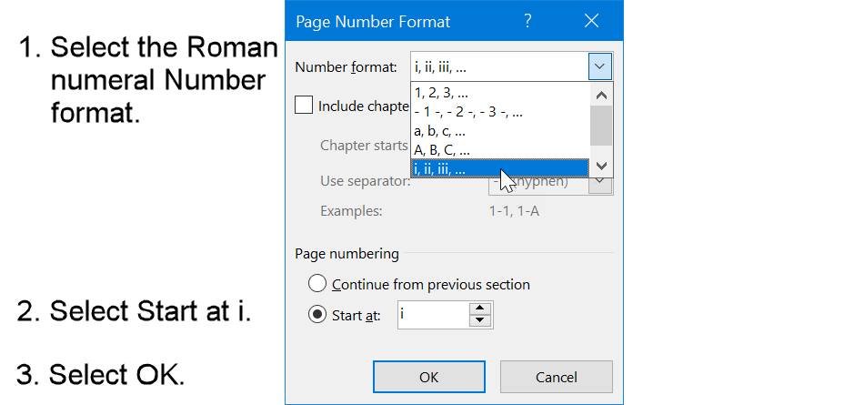 Create A Table Of Contents With Roman Numeral Page Numbers 