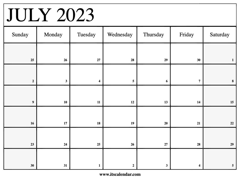 Free Printable July 2023 Calendar