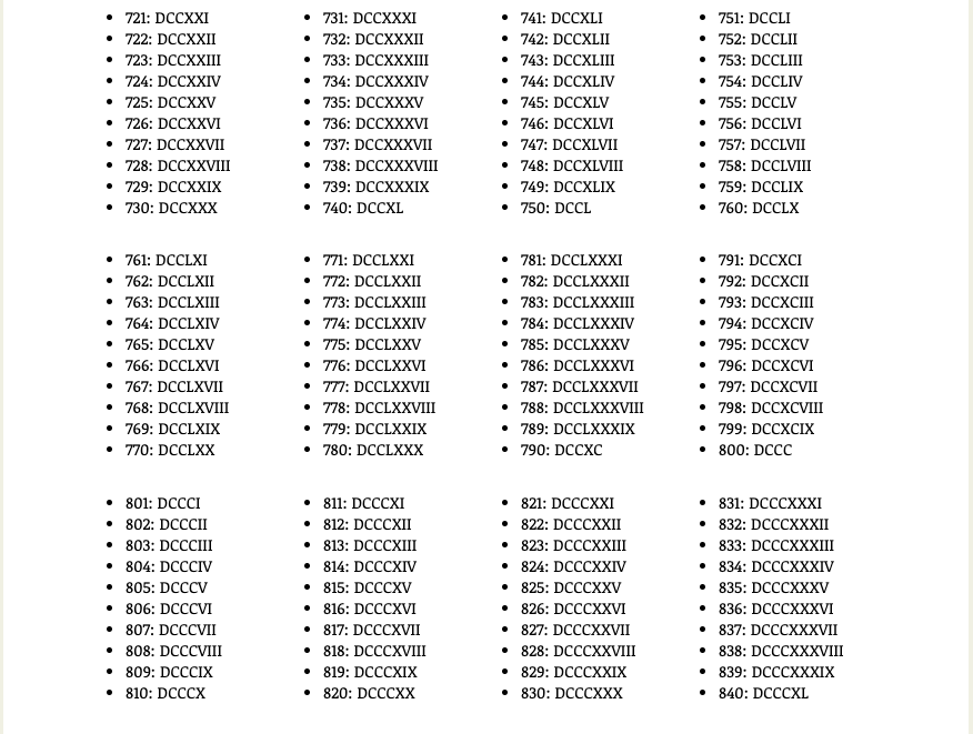 Free Printable Roman Numerals 1 To 1000 Chart