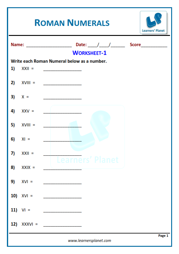 Grade 4 Roman Numerals Worksheets Printable