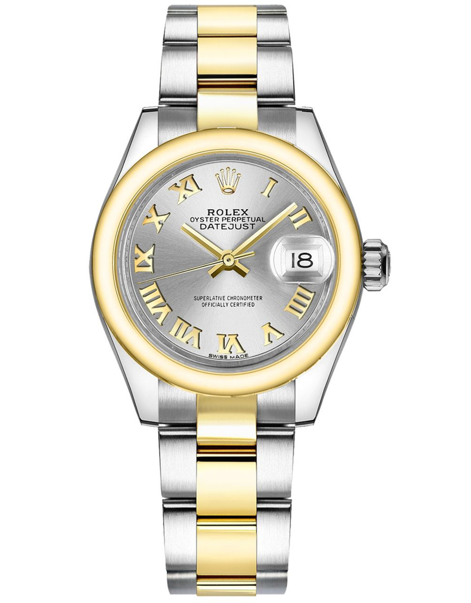 Replica Rolex Lady Datejust Silver Roman Numeral Gold Steel Watch 