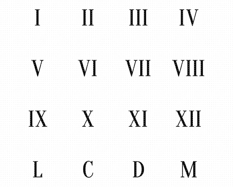 Roman Numbers Svg Clock Face Numbers Clipart Roman Numerals Etsy