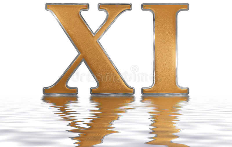 Roman Numeral XI Undecim 11 Eleven Reflected On The Water Surface