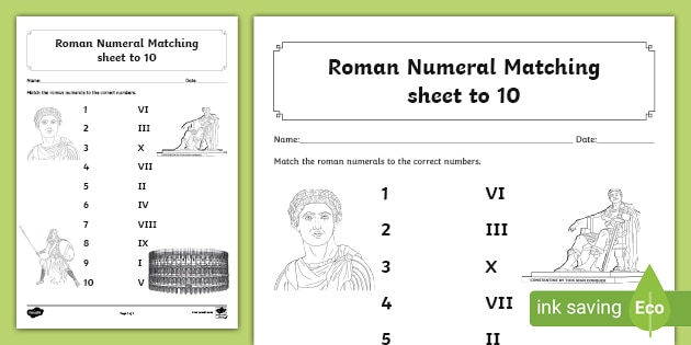 Roman Numerals 1 10 Matching Worksheet Teacher Made