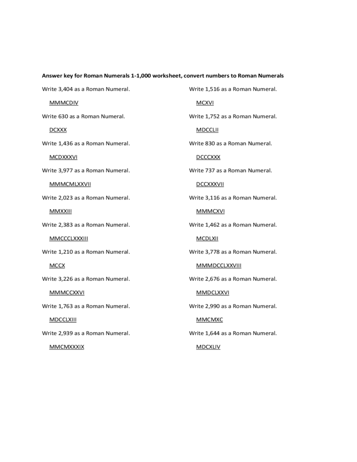 Roman Numerals Practice Worksheet Free Download