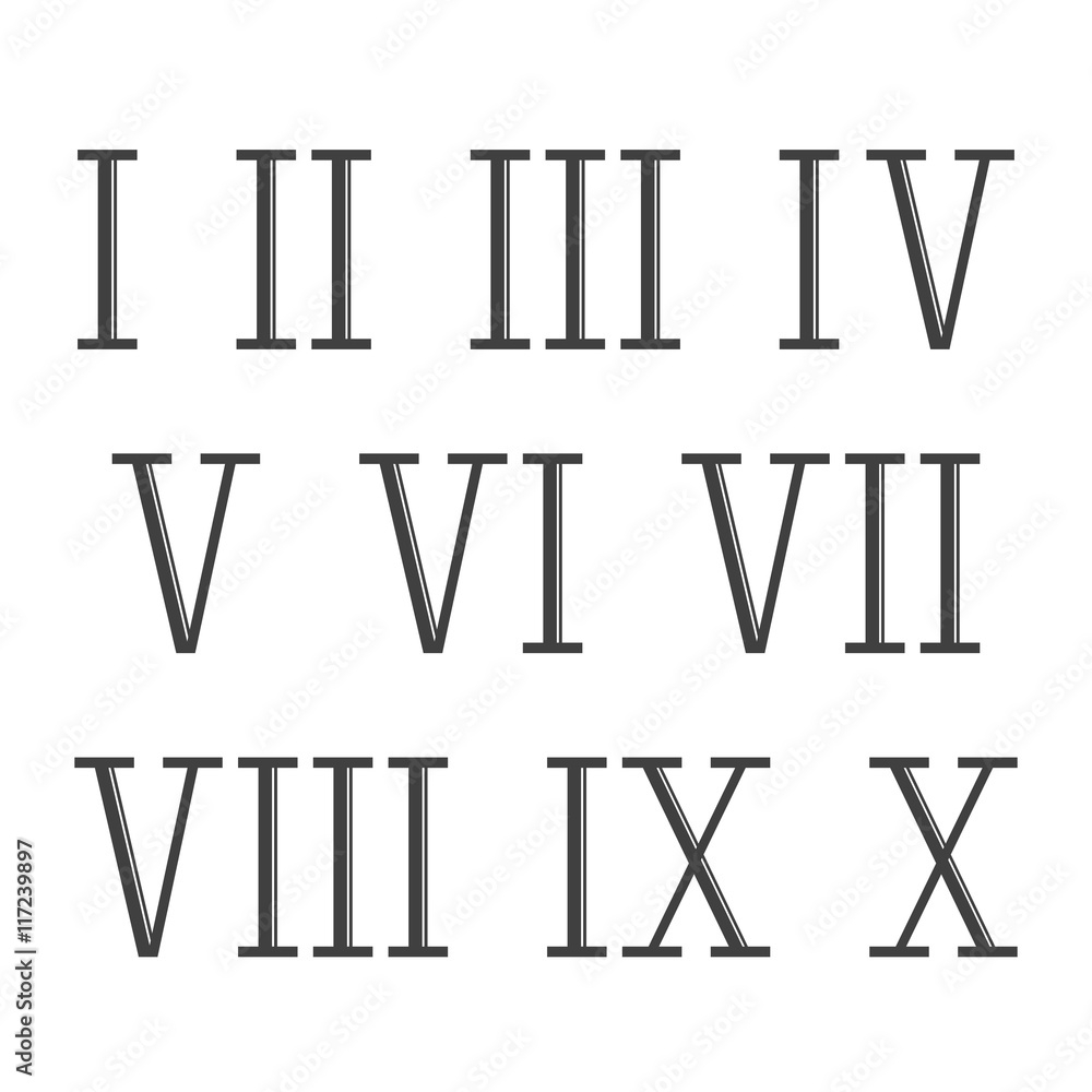 Roman Numerals Set Vector Isolated On White Background Old Roman