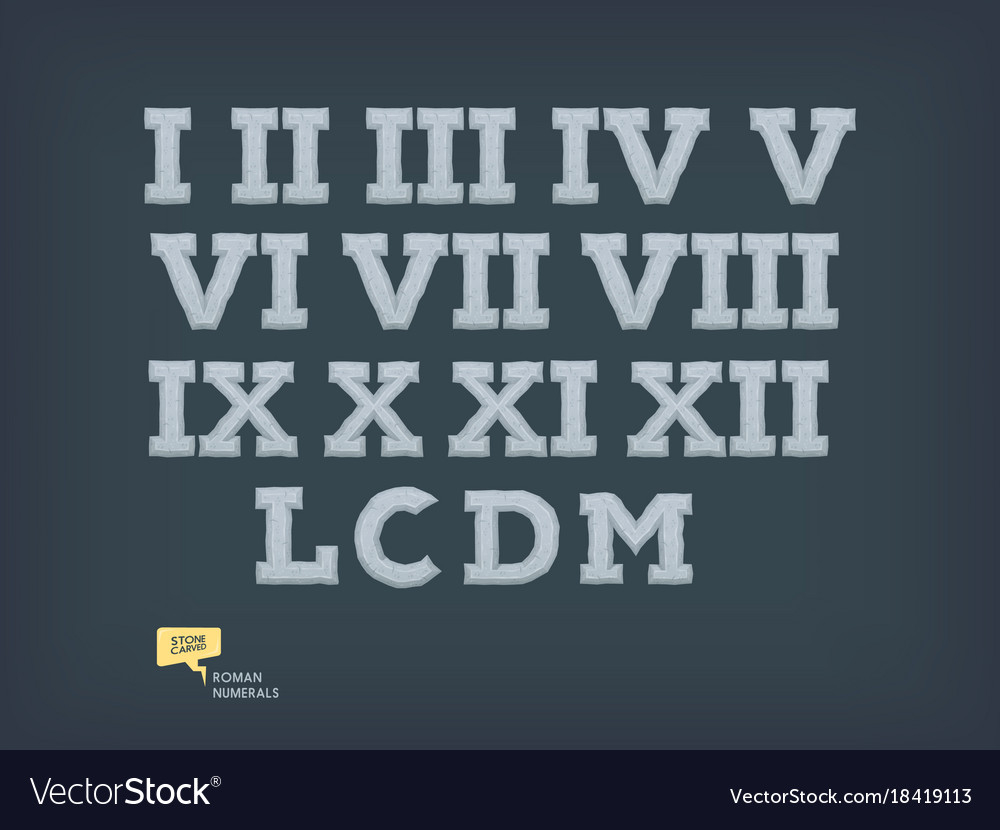 Set Of Roman Numerals Old Stone Carved Numbers Vector Image