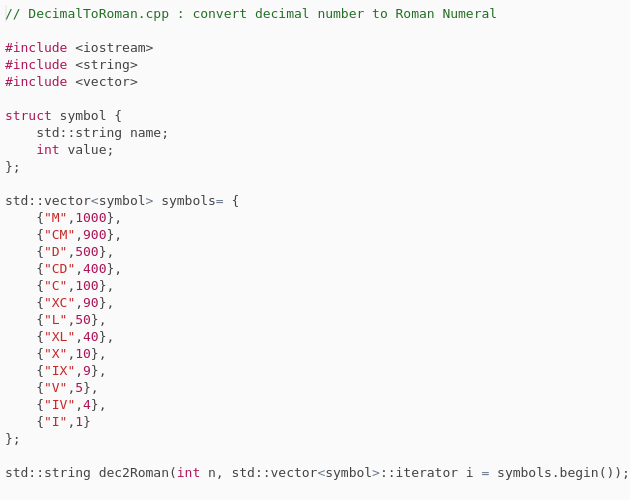 Simple Decimal to Roman Numerals In C Codepad