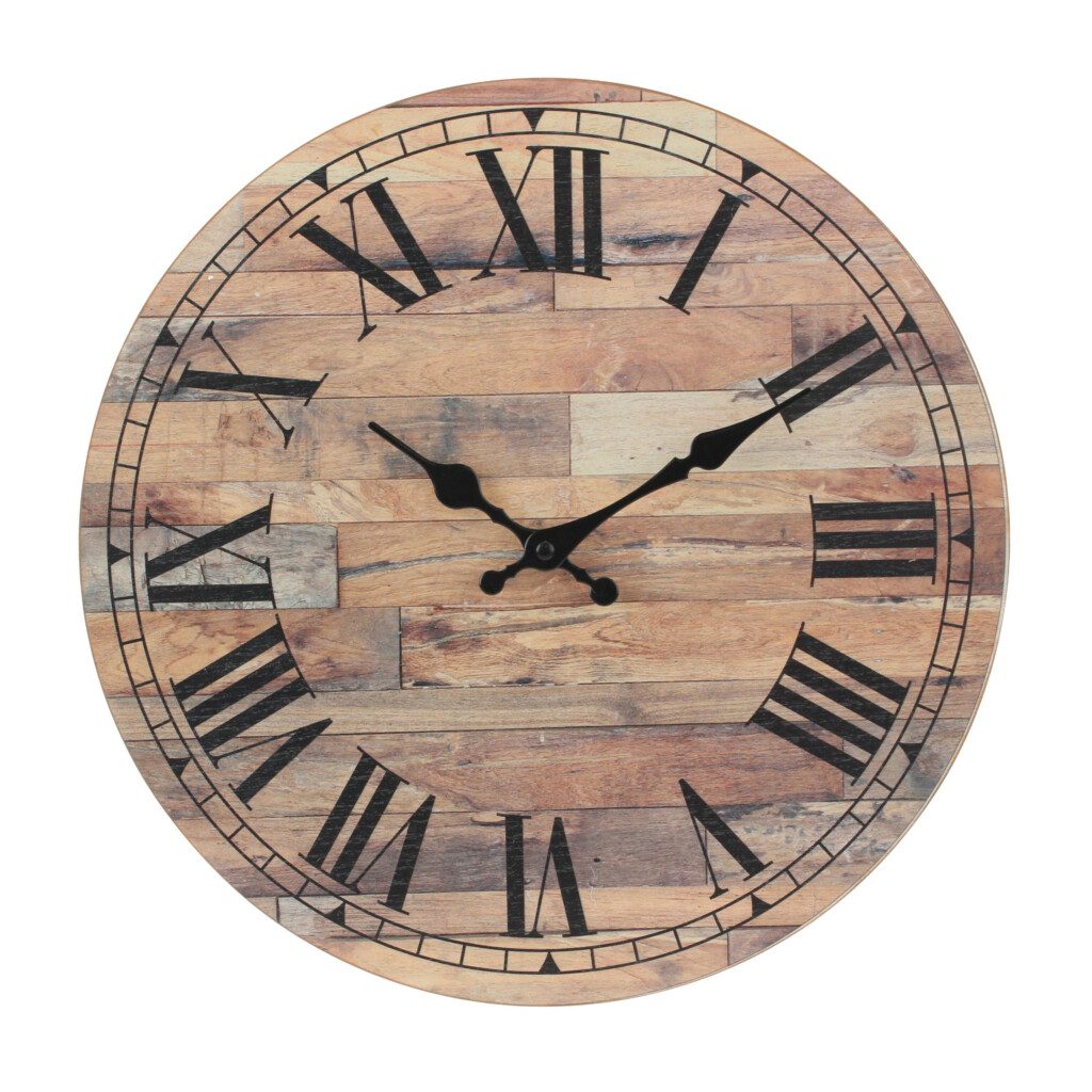 Stonebriar Old Fashioned 14 Inch Round Wood Roman Numeral Hanging Wall 