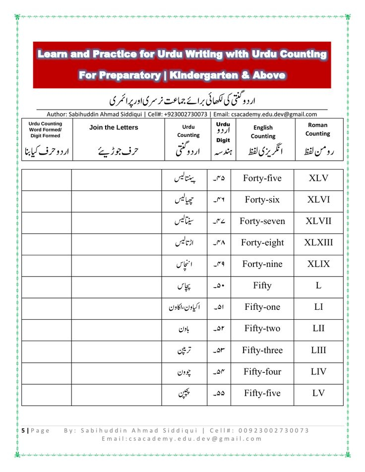 Urdu Worksheet Counting With Roman P2 Teaching Resources Preschool