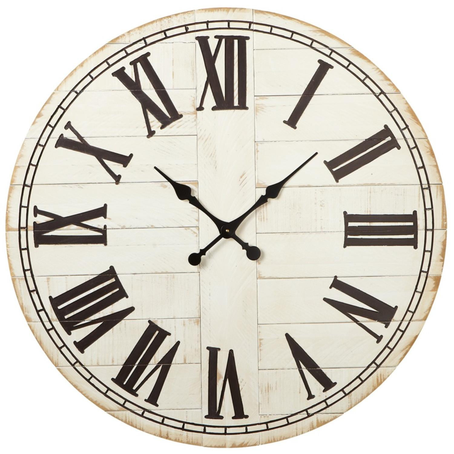 36 25 Weathered Whitewash Wall Clock With Black Roman Numerals 