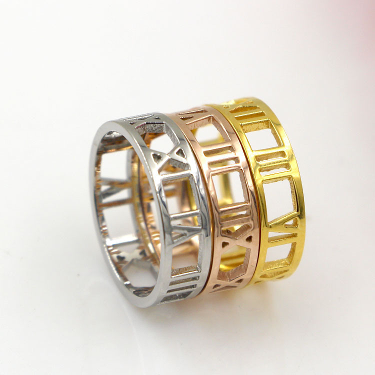 Bilincolor Fashion Roman Numbers Hollow Stainless Steel Ring Fashion