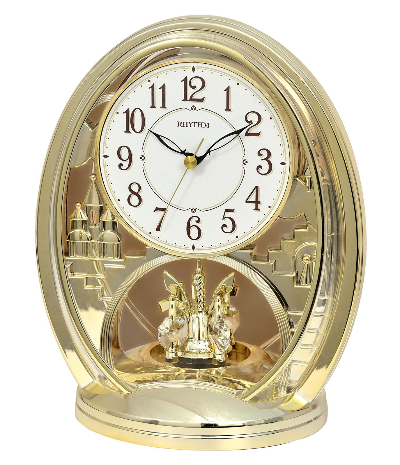 Buy RHYTHM Large Numbers Mantel Clock With Swarovski Crystal Rotating 