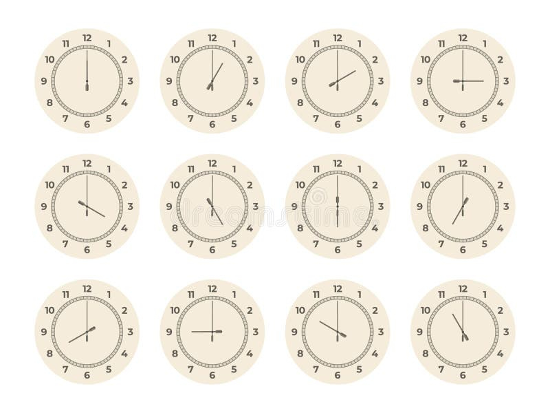 Clock Hours Set Round Watch Faces With Arabic Roman Numbers Twelve