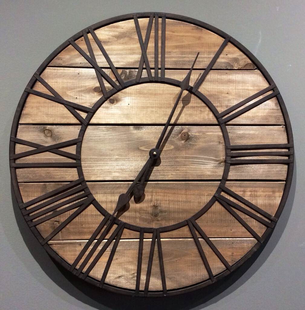 Clock Round Wood And Metal Roman Numeral Clock Wood And Metal 