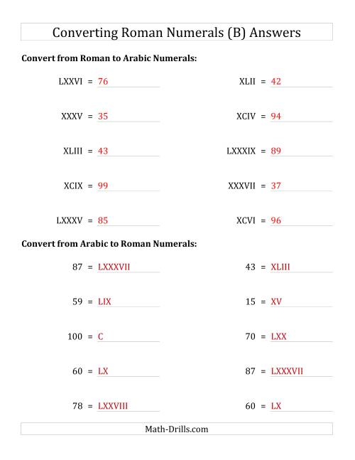 Converting Roman Numerals Up To C To Standard Numbers B 