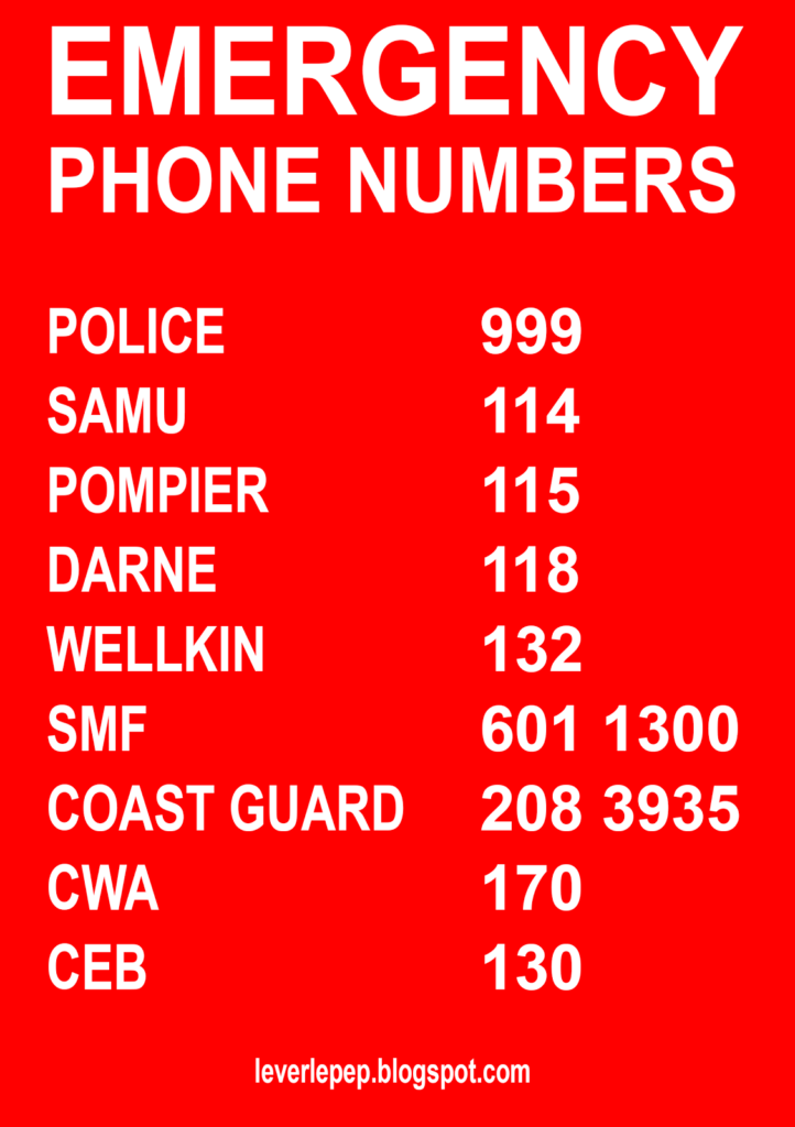 EMERGENCY PHONE NUMBERS Poster For Mauritius