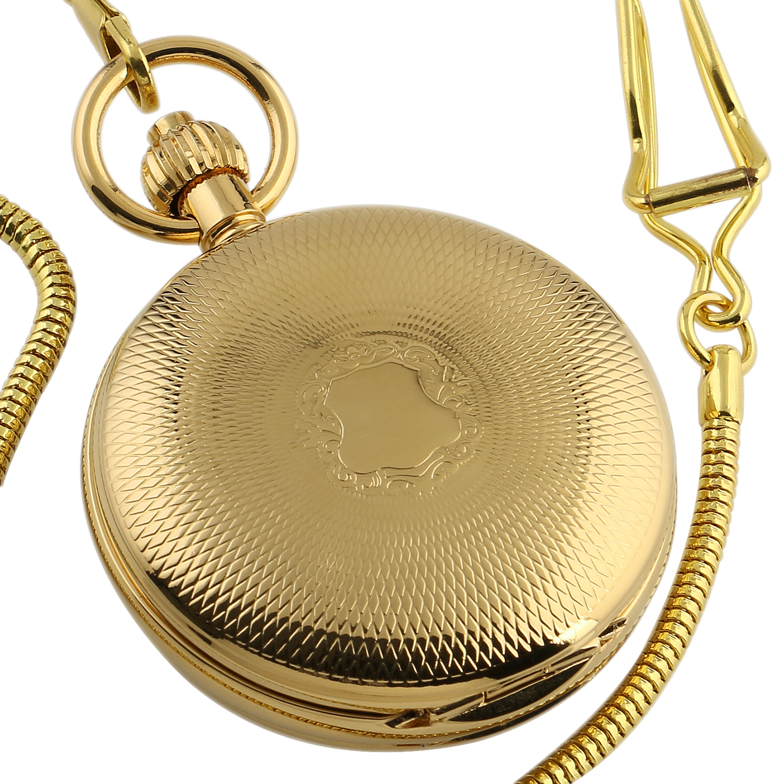 ESS Full Hunter Skeleton Golden Mechanical Pocket Watch Hand winding 