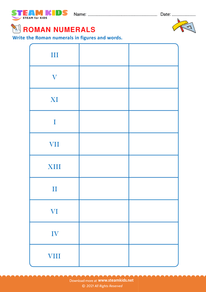 Free Math Worksheet Roman Numberals To Figures Worksheet 3 STEAM KIDS