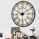 Gold Black 32 Large Metal Industrial Wall Clock With Roman Numberal