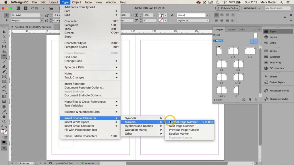 How To Add Automatic Page Numbering In Adobe InDesign CC YouTube