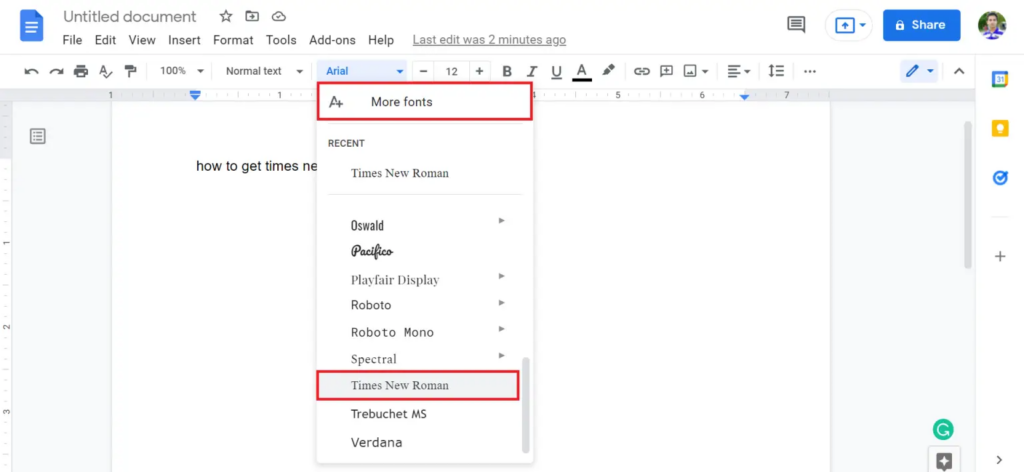 How To Get Times New Roman Font On Google Docs 2022 