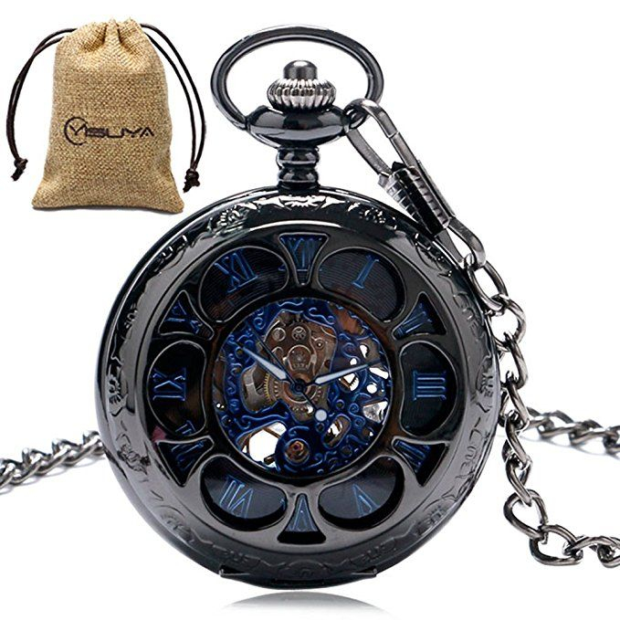 Luxury Men Pocket Watch With Chain Roman Numberal Hollow Steampunk 