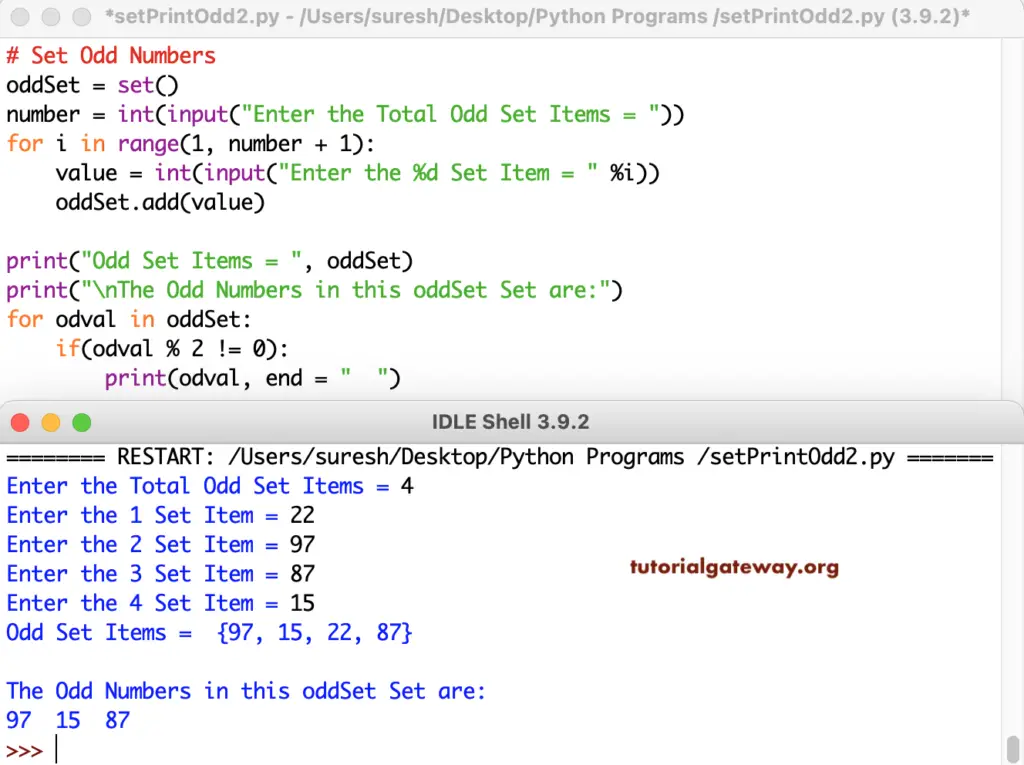 Python Program To Print Odd Numbers In Set