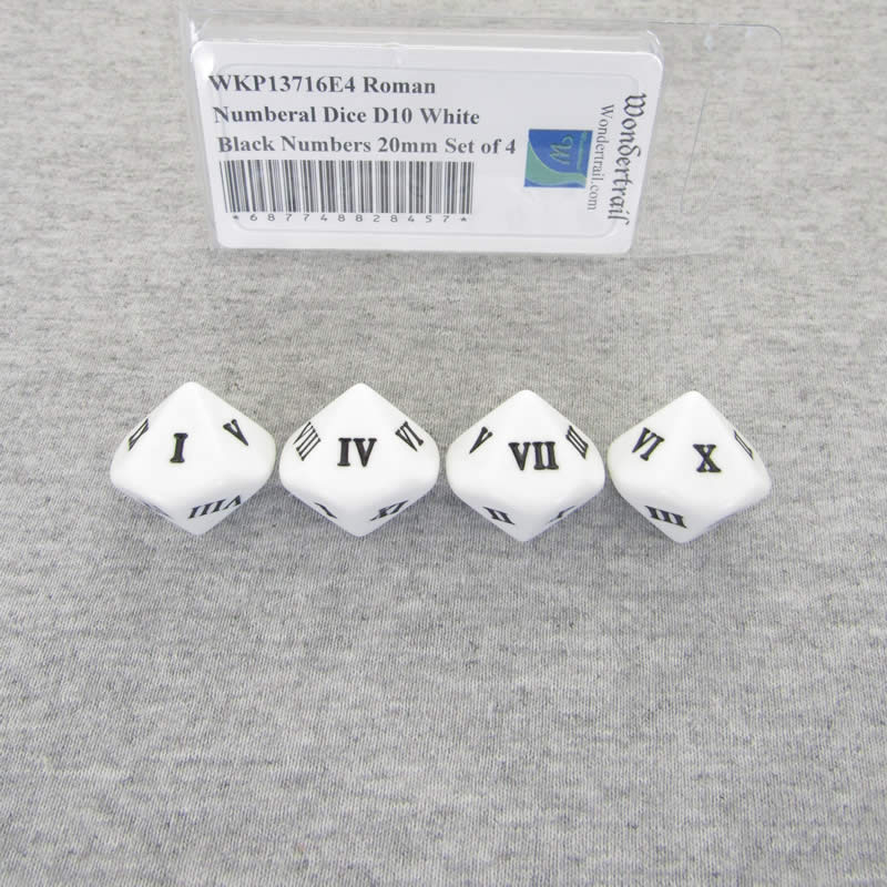 Roman Numberal Dice D10 White With Black Numbers 20mm 25 32in Set Of 