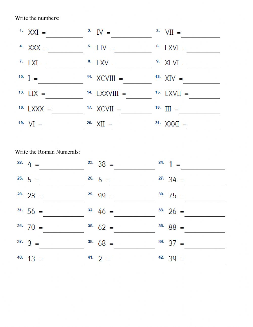 Roman Numerals Interactive Activity