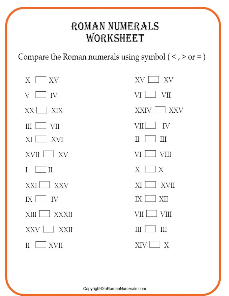 Roman Numerals Worksheets Grade 2 3 4 5 6 Printable Pdf