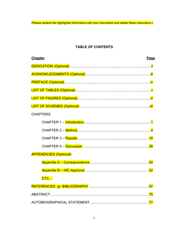 Table Of Contents Template In Word And Pdf Formats