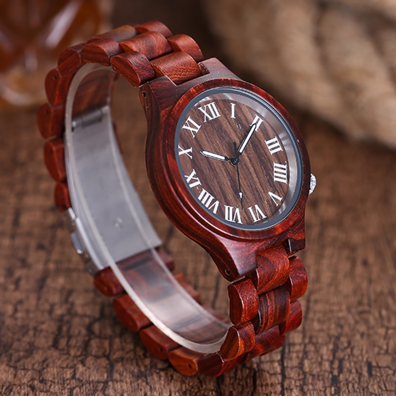 Women Wood Watch Roman Numbers Dial Wrist Watches Rose Wood Customized 