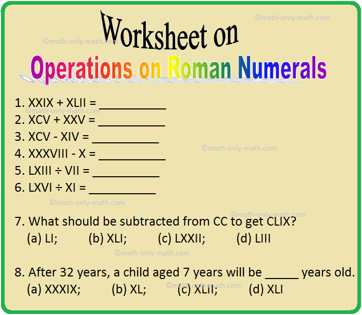 Worksheet On Operations On Roman Numerals In 2020 Word Problems 